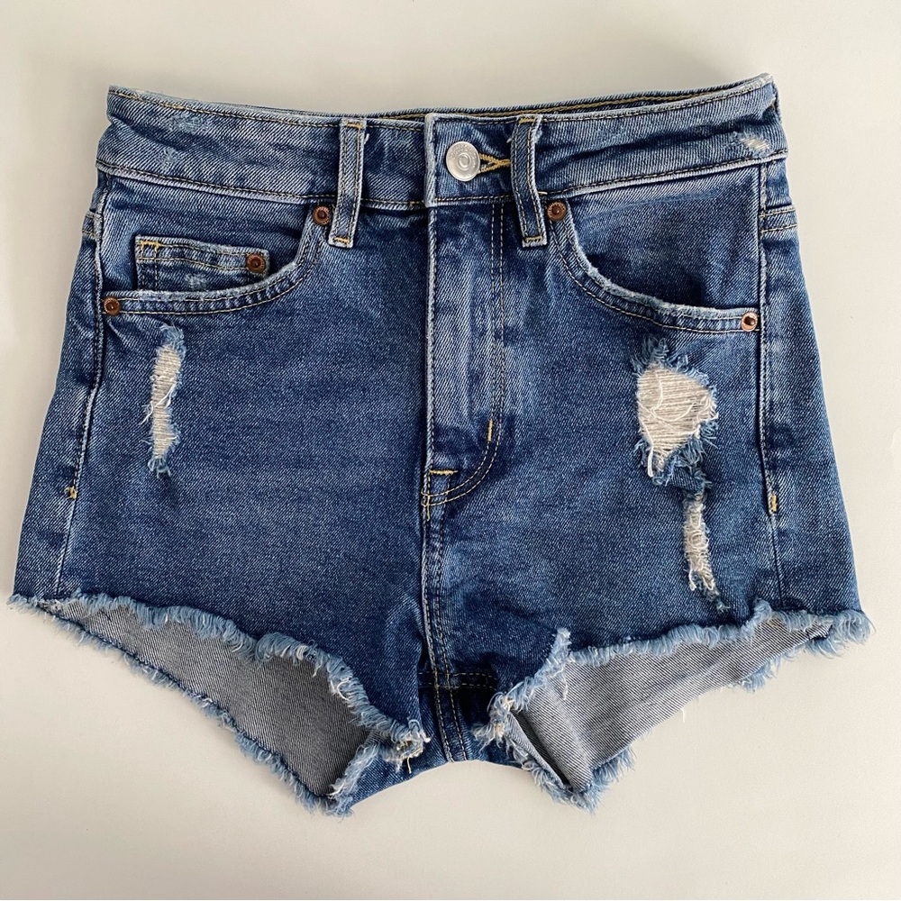 H&M Divided High Waist Dark Wash Ripped Frayed Denim Jean Shorts Women's Size 2